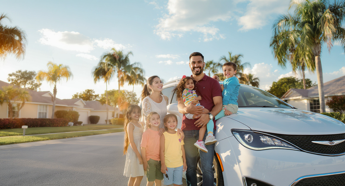 Família em Orlando com seu veículo — Solution Services